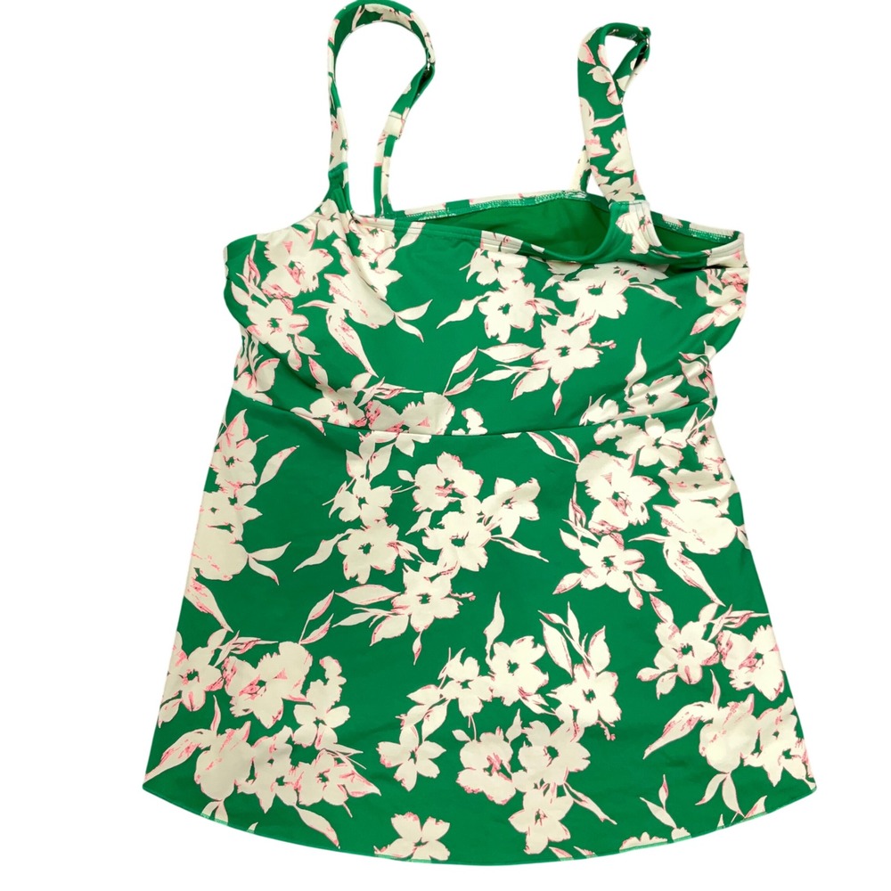 Lands' End Tankini Top Womens M 10-12 Green Floral 529660 Creora  HIgh Clo‎ Swim